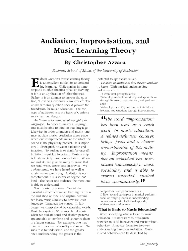 Audiation,!Improvisation,!and!Music!Learning!Theory! ! Author(s ...