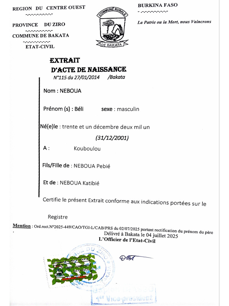 Extrait D'acte de Naissance | PDF