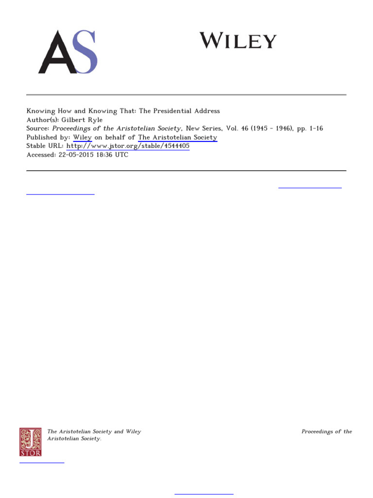 Gilbert Ryle - Knowing How Vs That | PDF | Logic | A Priori And A ...