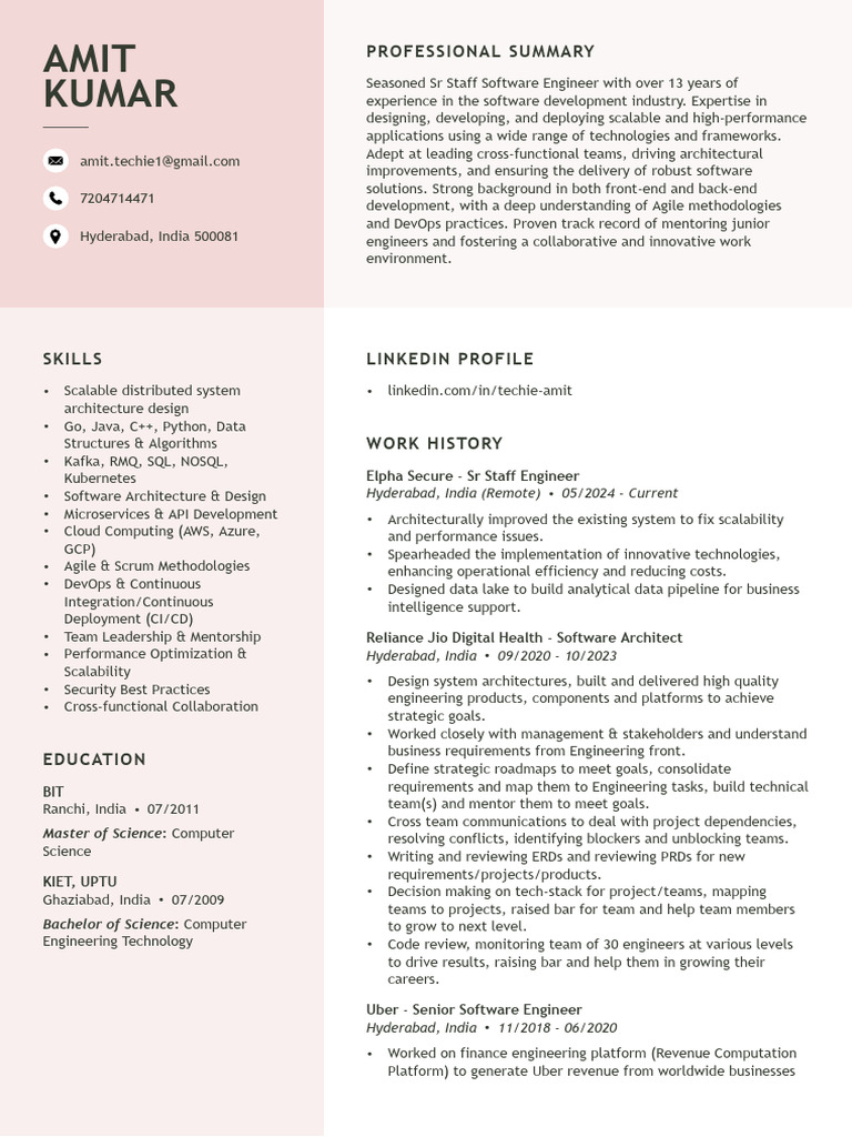 Amit Kumar SR Staff Engineer | PDF | Software Development | Systems ...