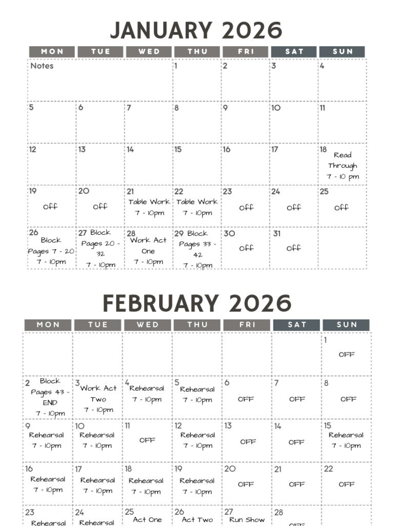 Hand To God Rehearsal Calendar | PDF