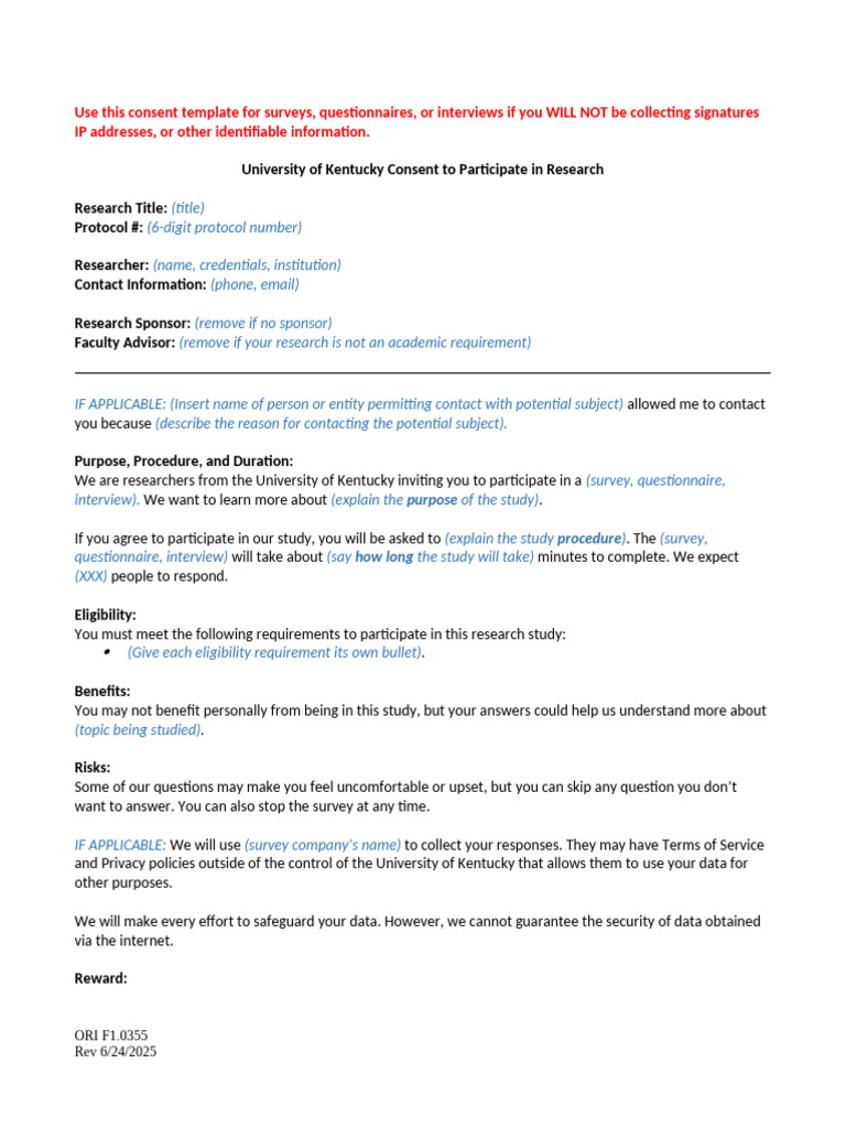Ori f10355 Anonymous Survey Consent Template Word 10 18 | PDF ...