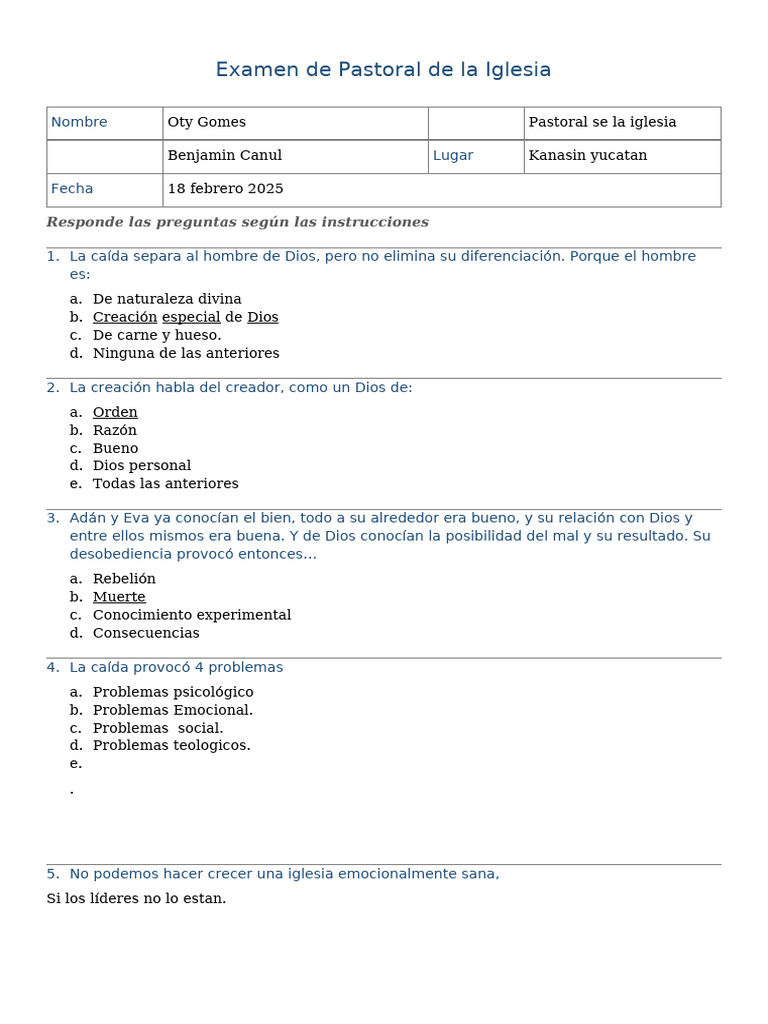 Examen de Pastoral de La Iglesia | PDF | Dios