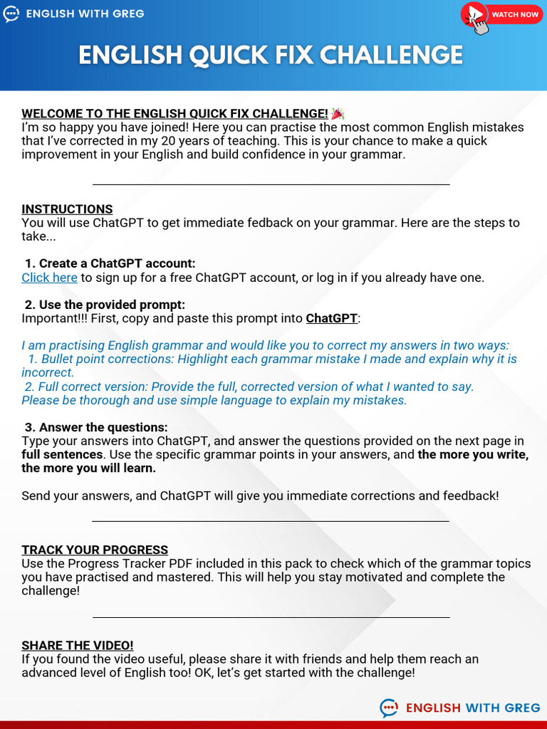 2) Instructions and Questions - English Quick Fix Challenge Questions | PDF