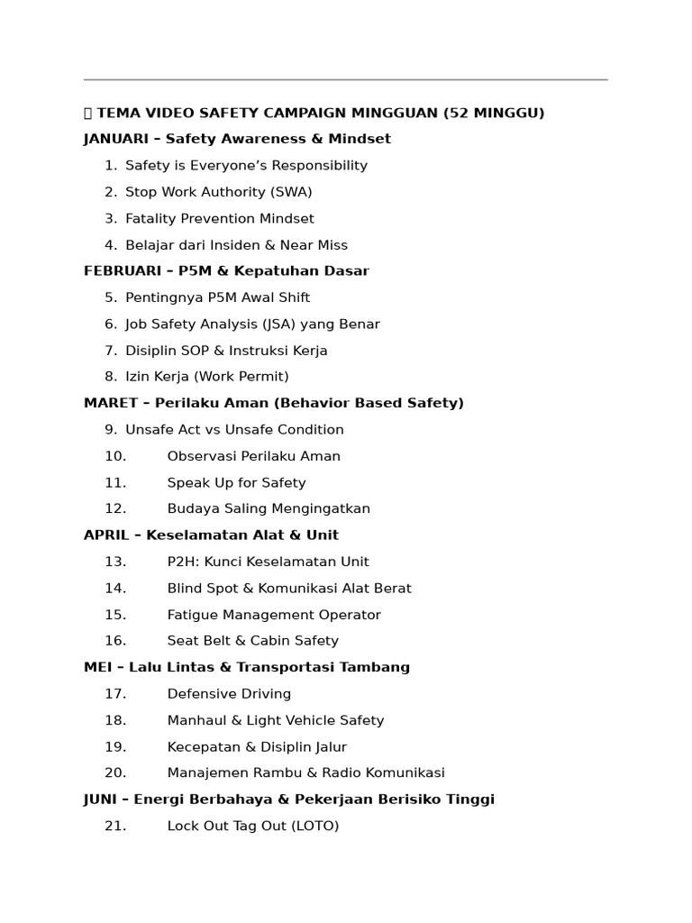 ? Tema Safety Campaign Mingguan 2026 | PDF