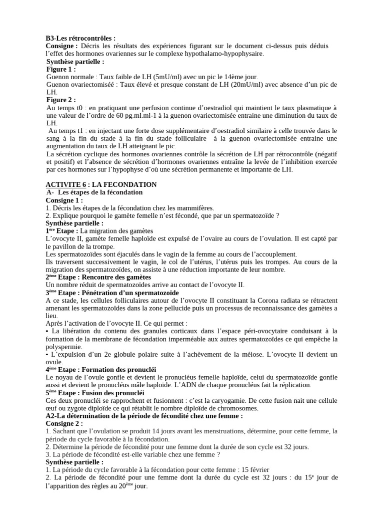 Suite de La Synthèse Reproduction TSE 2026 | PDF | Contraception ...