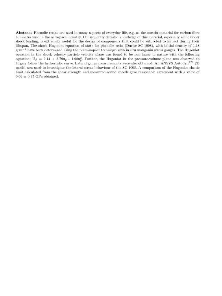 Shock Behaviour of a Phenolic Resin 1uku889p5q | PDF | Yield ...