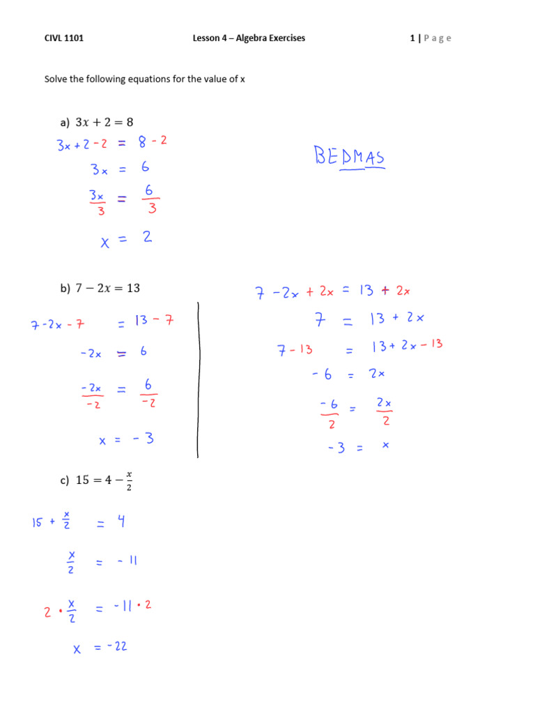 Lesson 4 - Algebra Exercises (Filled Notes) | PDF