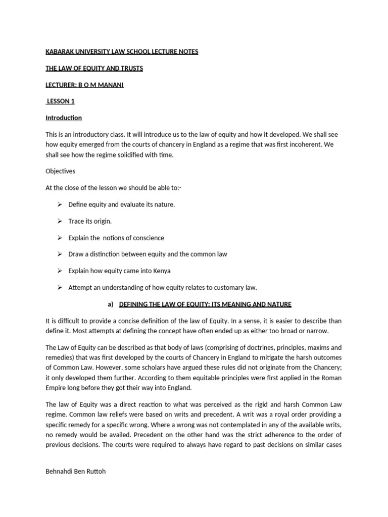 Law of Equity and Trust-1 | PDF | Equity (Law) | Legal Remedy