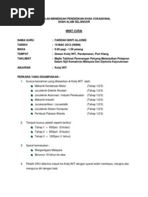 Minit Curai Kolej Wit Pdf