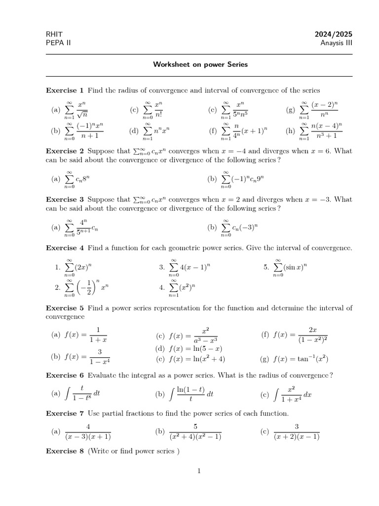 Worksheet - 3 Power Series | PDF | Power Series | Analysis