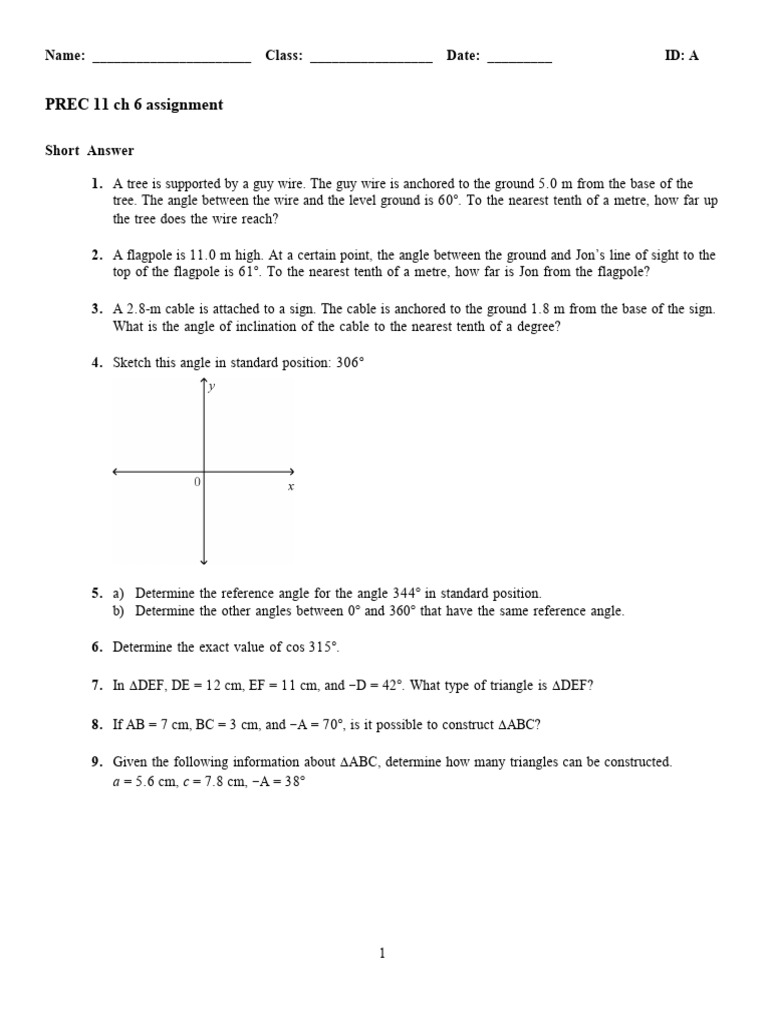 Math 11 CH 6 Assignment | PDF | Angle | Trigonometry