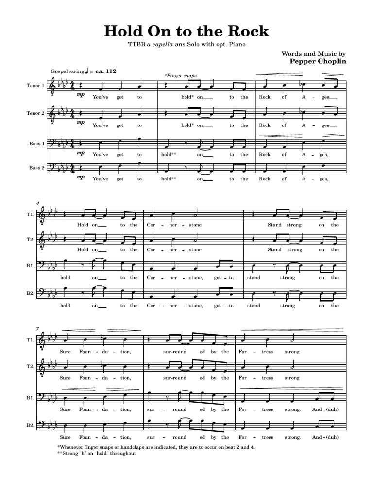 Hold On To The Rock | PDF | Musical Notation | Musical Techniques