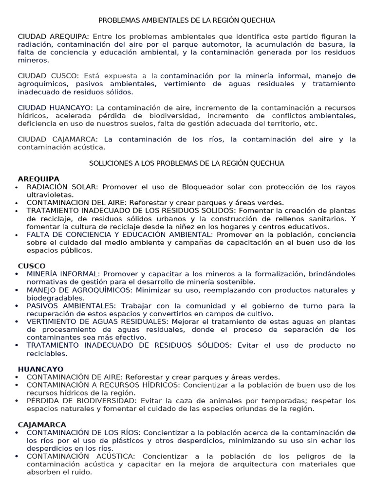 Problemas Ambientales de La Región Quechua | PDF | Residuos | Contaminación