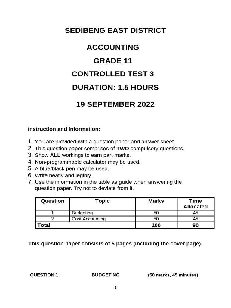 2022 Grade 11 Controlled Test 3 QP | PDF | Credit | Finance & Money ...