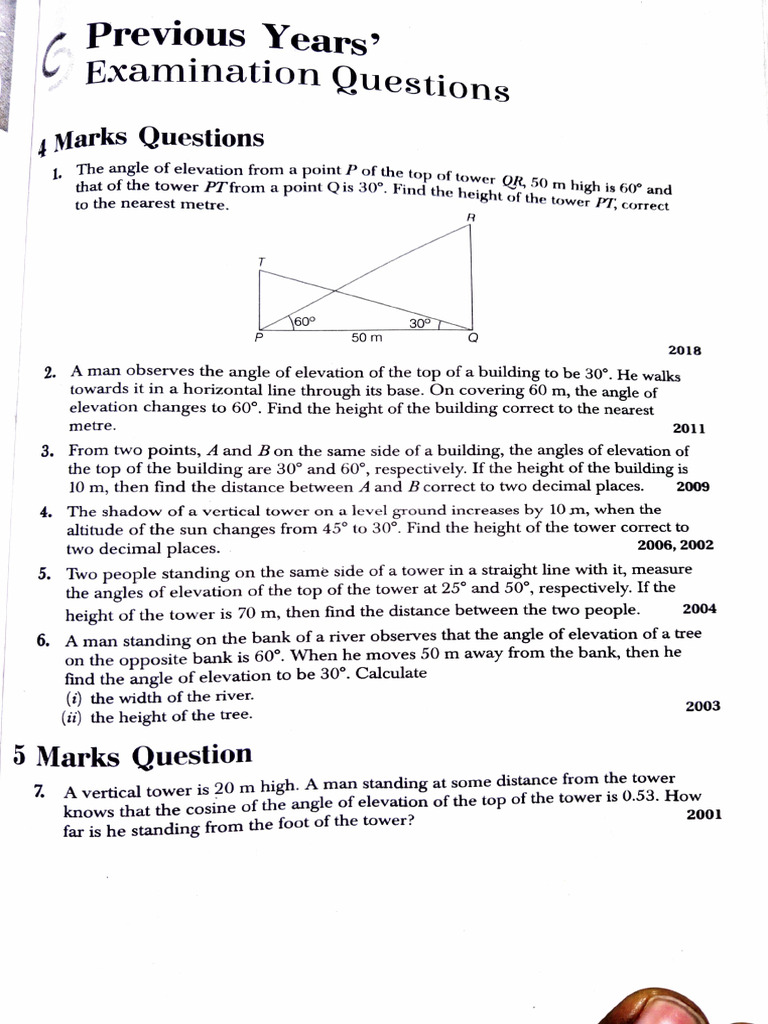 Height and Distance Practice Sheets | PDF | Angle