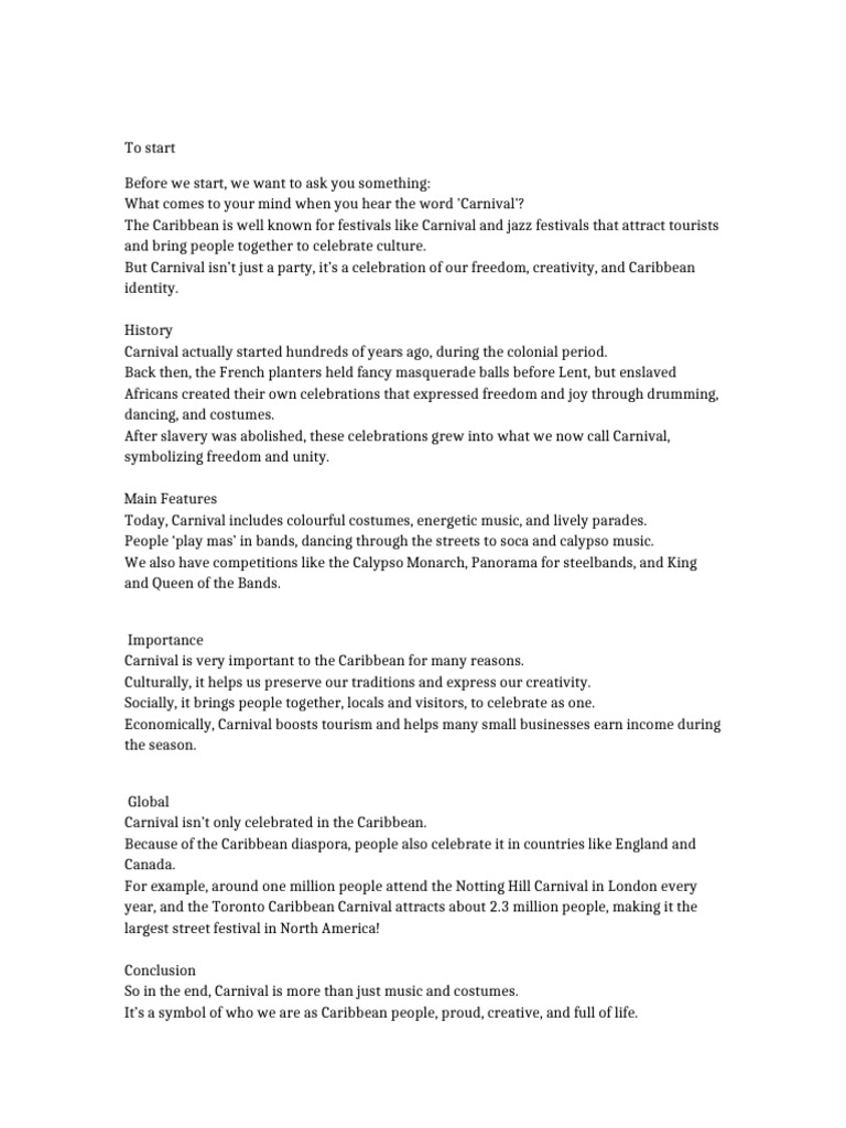 Carnival Presentation Script and Questions Final | PDF | Carnival