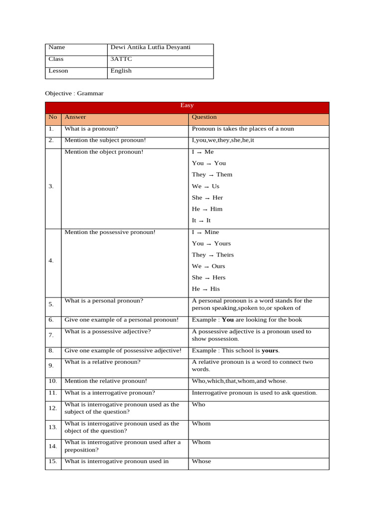 English Class 3 Corrected | PDF | Pronoun | Verb