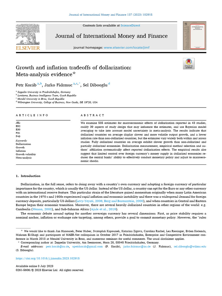 Growth and Inflation Tradeoffs of Dollarization Meta-Analysis Evidence ...