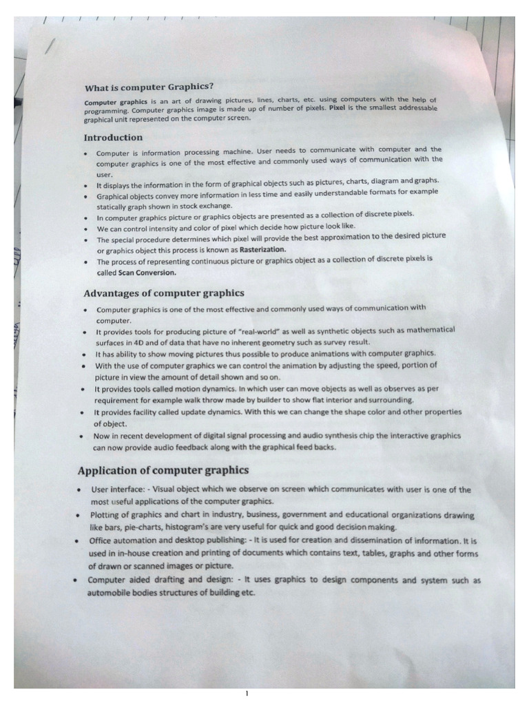 Computer Graphics Unit-1_034229 | PDF