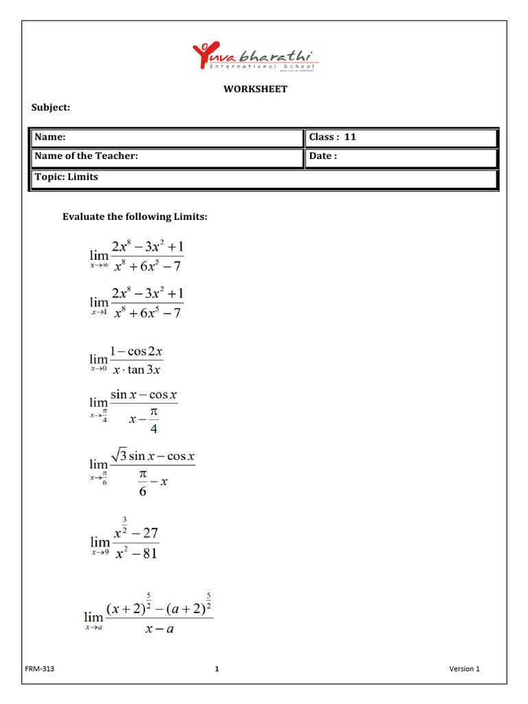 GIDB8340395 Limits Worksheet | PDF