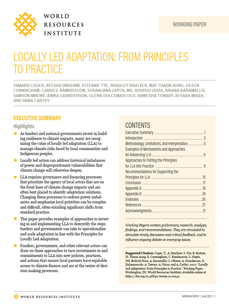 Locally Led Adaptation From Principles To Practice | PDF | Climate ...