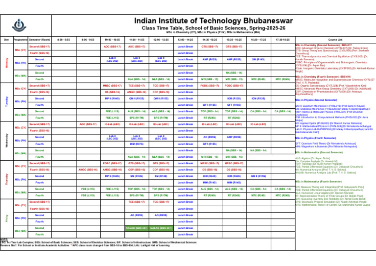 Timetable - Spring 2026 - SBS - Final-1 | PDF | Partial Differential ...