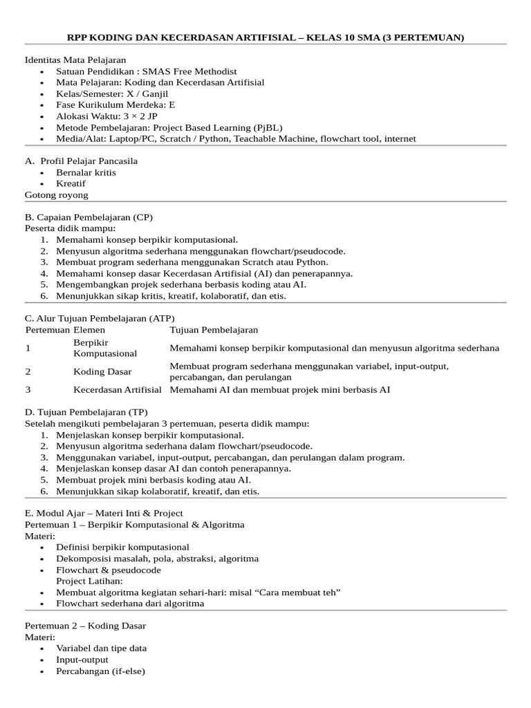 RPP Koding Dan Kecerdasan Artifisial | PDF