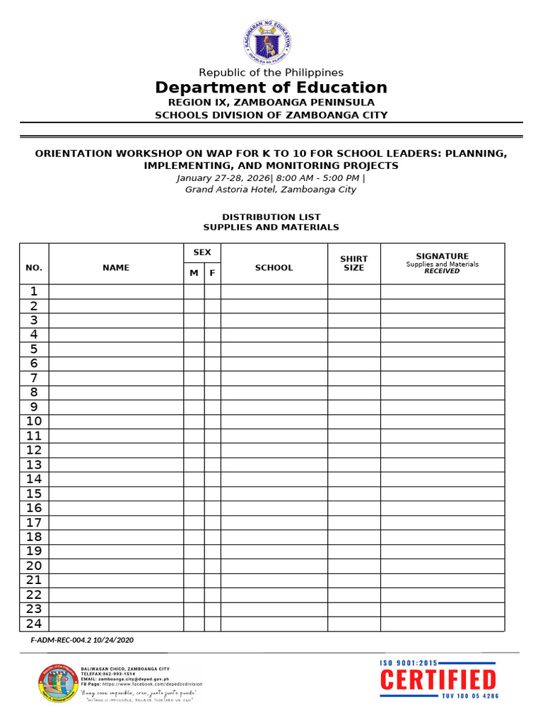Distribution List Supplies and Materials | PDF