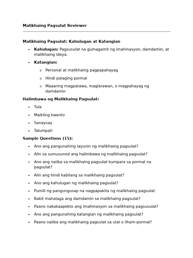 Malikhaing Pagsulat Reviewer | PDF