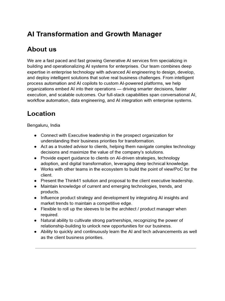 AI Transformation and Growth Manager @ Think41 | PDF | Artificial ...