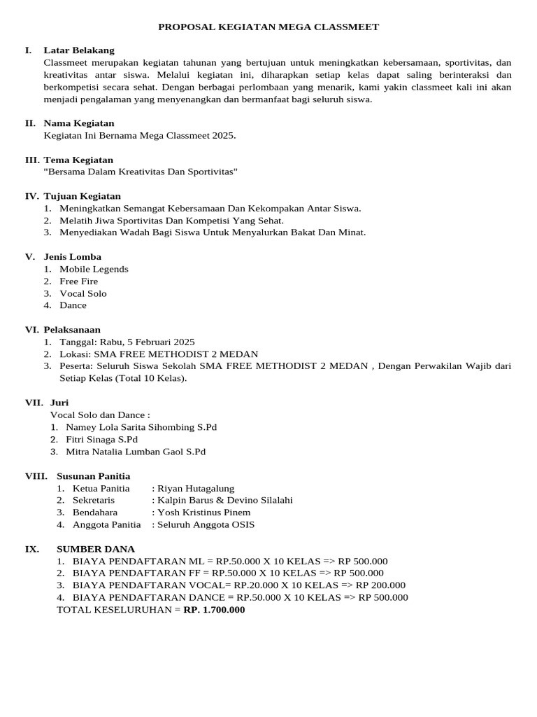 Proposal Kegiatan Mega Classmeet | PDF