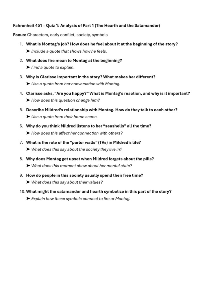 Fahrenheit 451 Reading Check | PDF