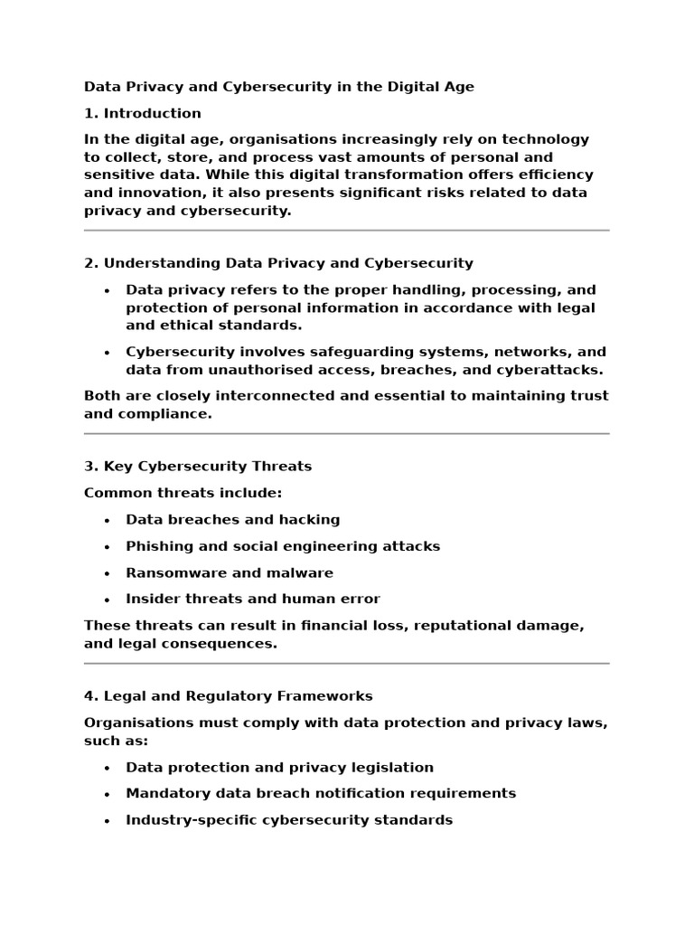 Data Privacy and Cybersecurity in The Digital Age | PDF | Security ...