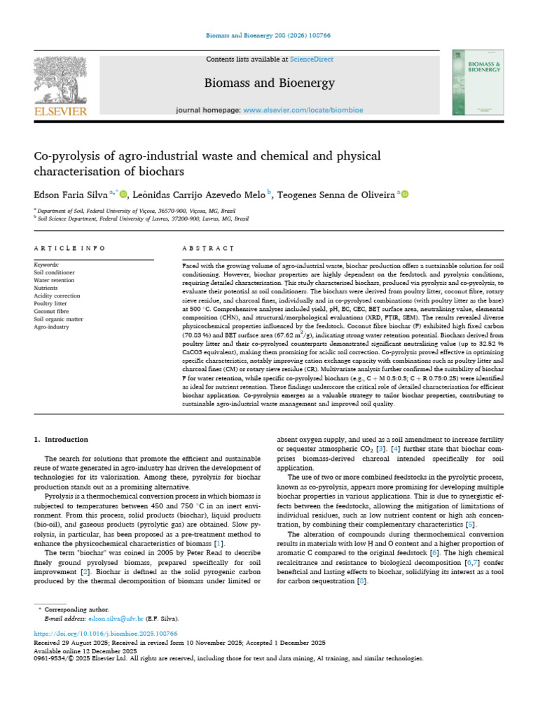 Co Pyrolysis of Agro Industrial Waste and Chemical and PH 2026 Biomass ...