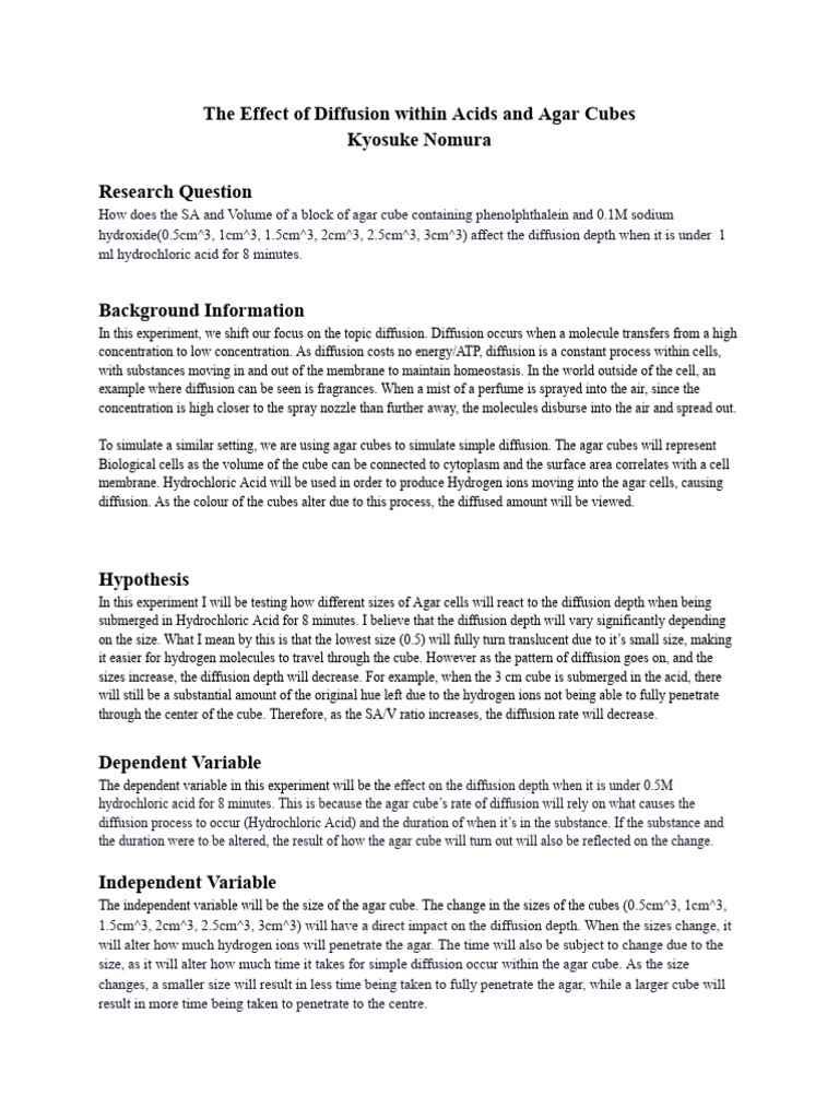 Diffusion Rate Lab Report | PDF | Acid | Diffusion