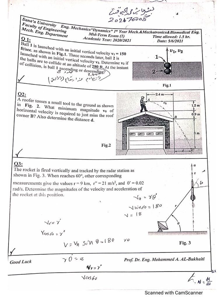 Mid Term Exam Dynamics | PDF