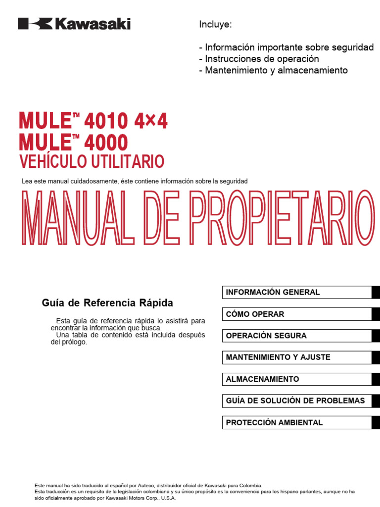 Manual de Propietario Mule 4010 4x4 y Mule 4000 | PDF | Inyección de ...