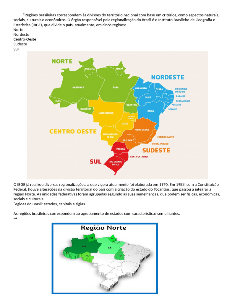Regiões Brasileiras Correspondem Às Divisões Do Território Nacional Com ...