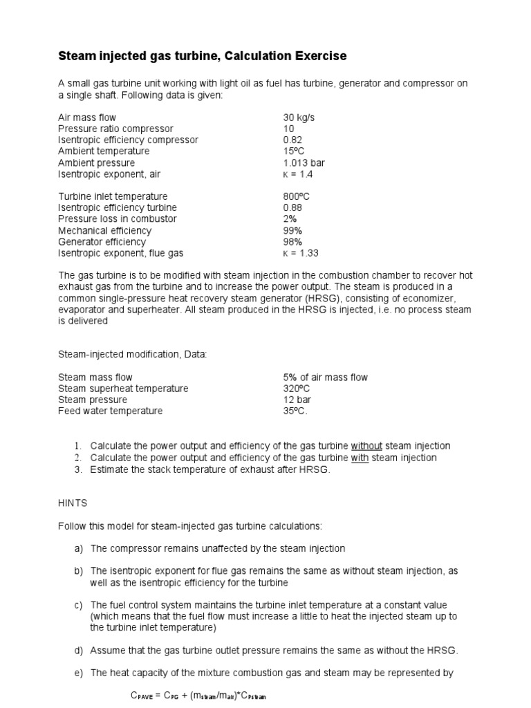 Steam-Injected Gas Turbine Calculations | PDF | Teaching Methods ...