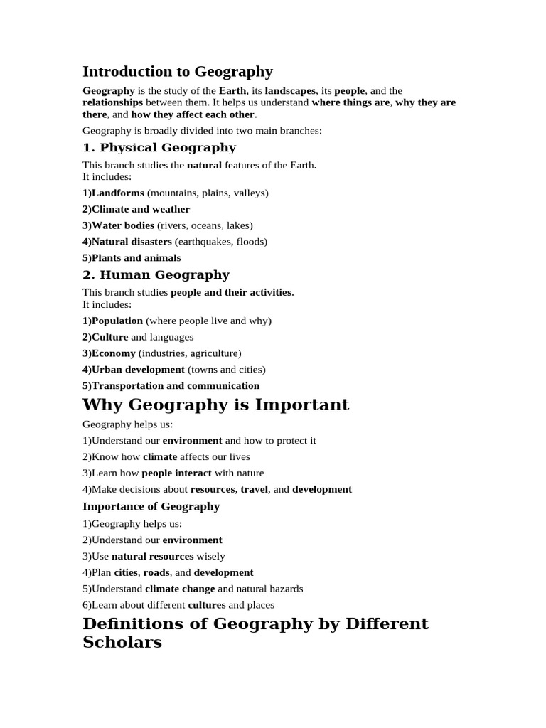 Introduction To Geography Unit 1 PDF Geography Geographic