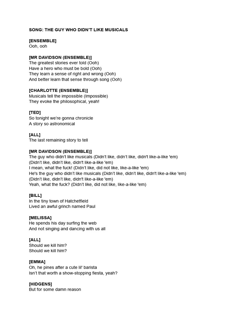The Guy Who Didn't Like Musicals Script! | PDF