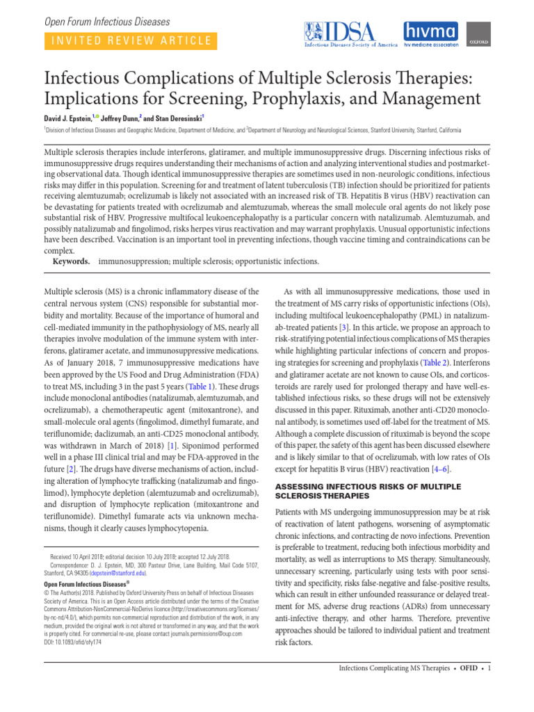 Infectious Complications of Multiple Sclerosis Therapies | PDF ...