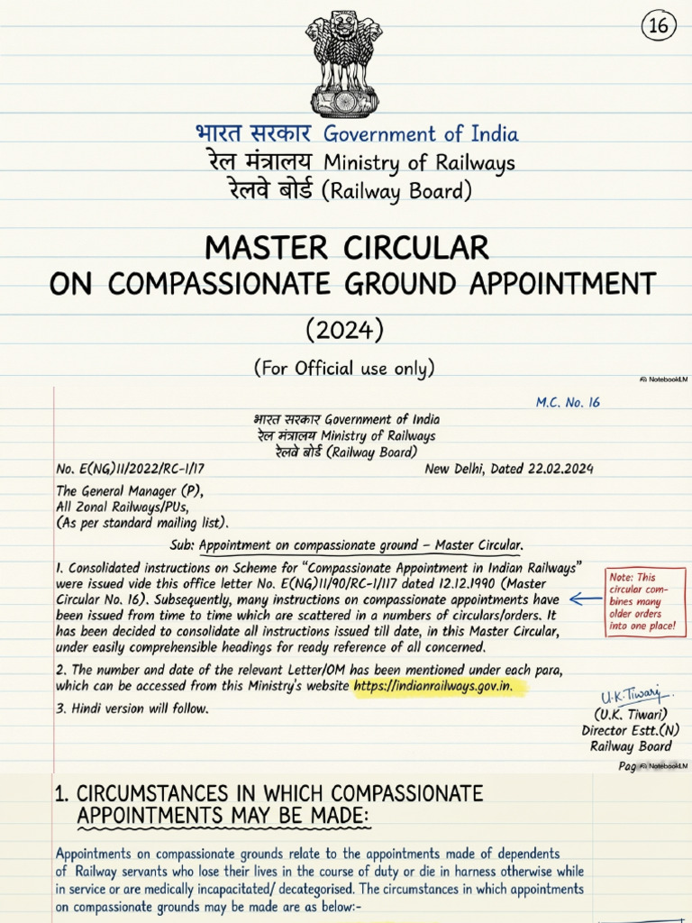 Railway Compassionate Appointment Master Circular | PDF