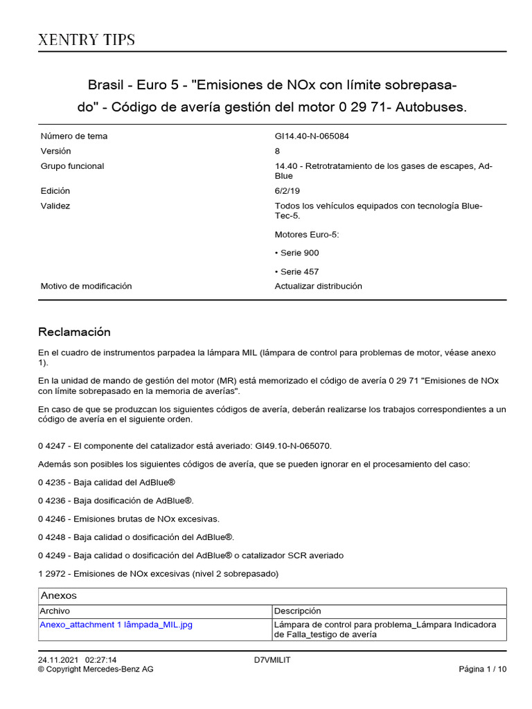 Código de Avería Gestión Del Motor 0 29 71 - Autobuses. | PDF