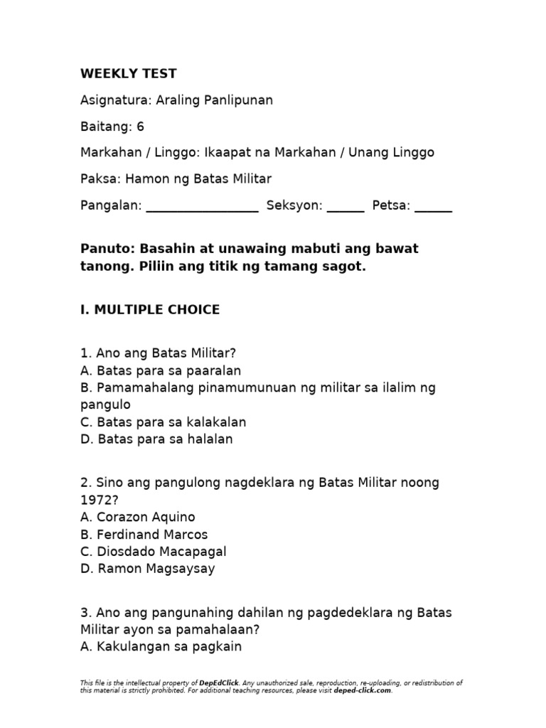 Grade6 AP Weekly Test Week1 | PDF