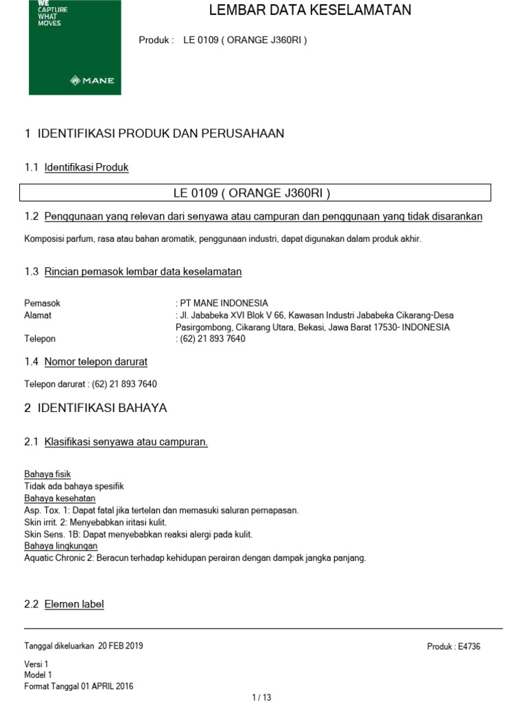 9a. Le 0109 - Msds Orange | PDF