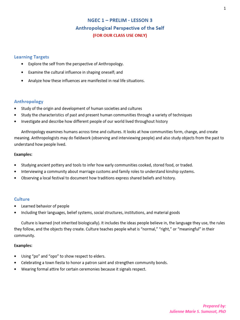 Ngec 1 Prelim Lesson 3 Anthropological Perspective of The Self | PDF ...