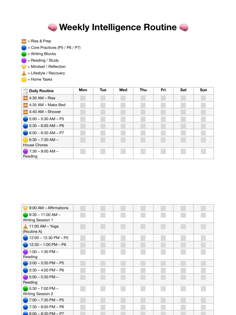 Weekly Routine | PDF