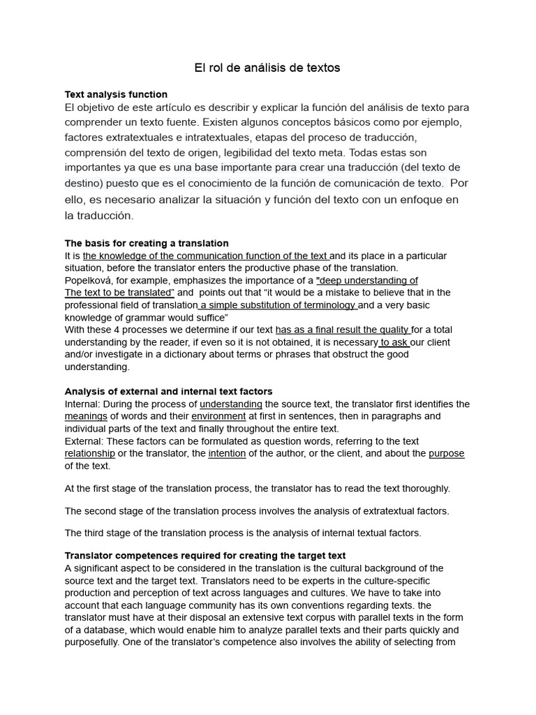 The Role of Text Analysis in Translation.docx | PDF | Traducciones ...